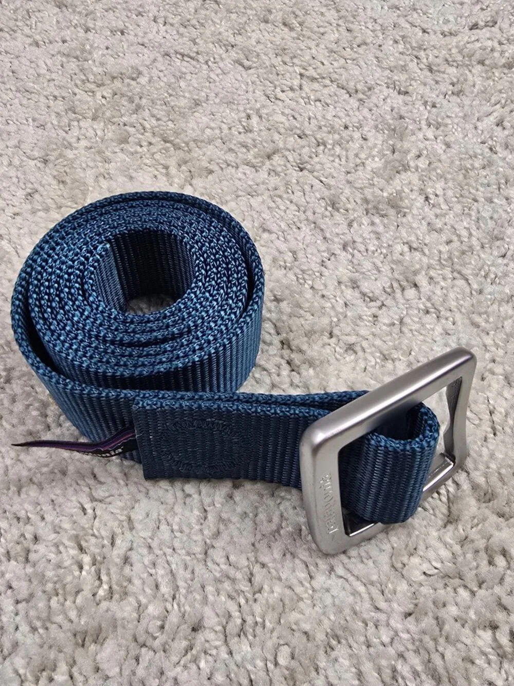 Patagonia Belt, Size 48 inch length Blue Nylon REI Hiking Pull Tight USA